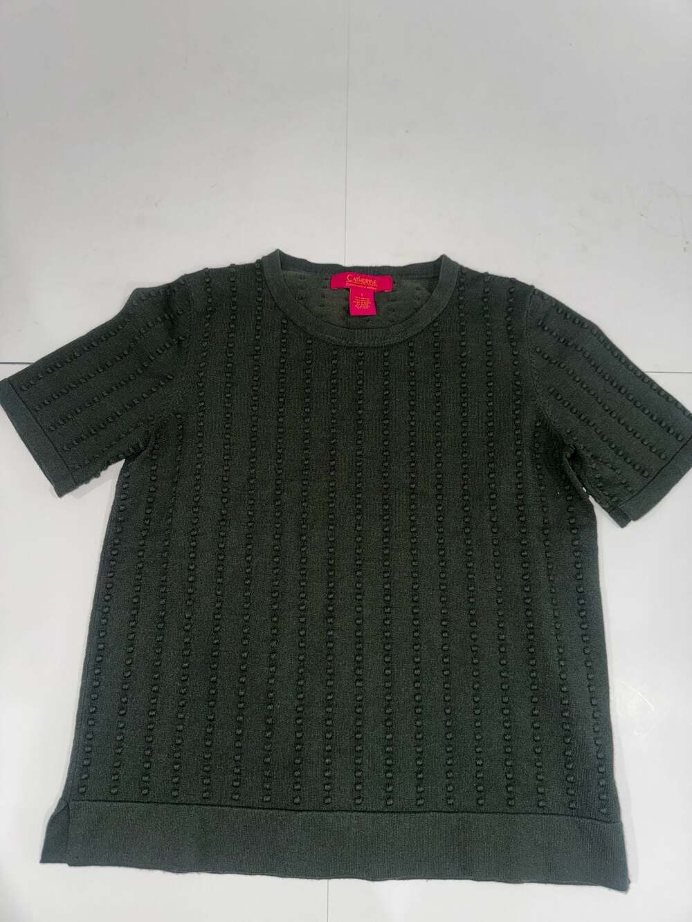 Catherine Malandrino Short Sleeve Textured Knit Crew Neck Sweater Top